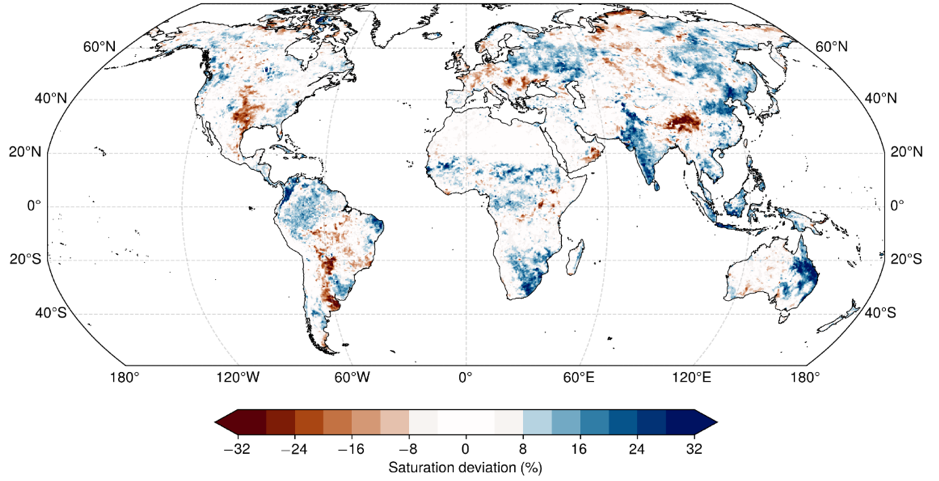 The ASCAT soil moisture anomaly map for July 2022