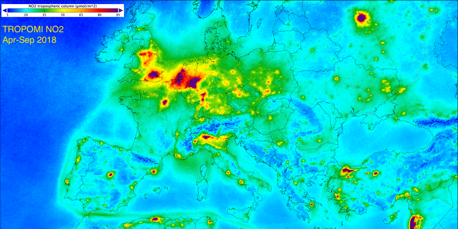 NO2 tropospheric column map 