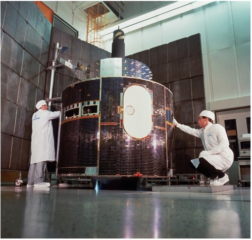 Meteosat first generation satellite undergoing final checks at Aerospatiale in Cannes, France